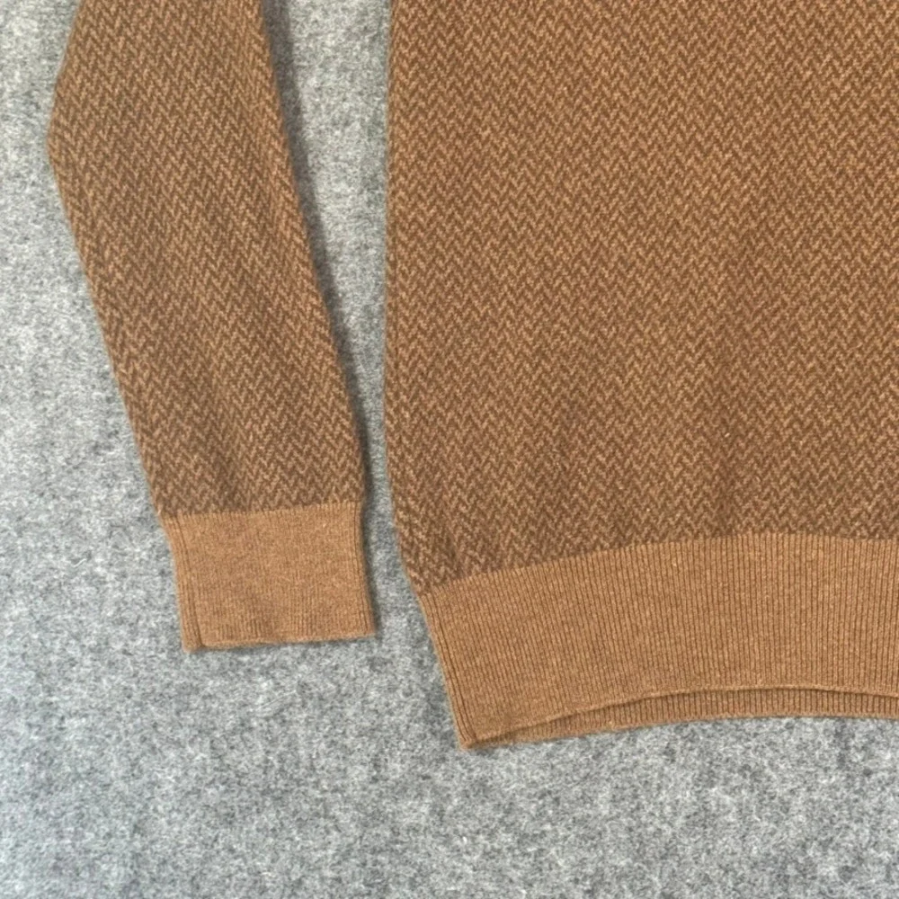 VTG Polo Ralph Lauren Mens Brown Herringbone Merino Wool Mock Neck Sweater Large
